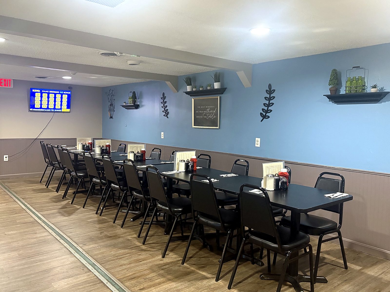 Party room with a long table
